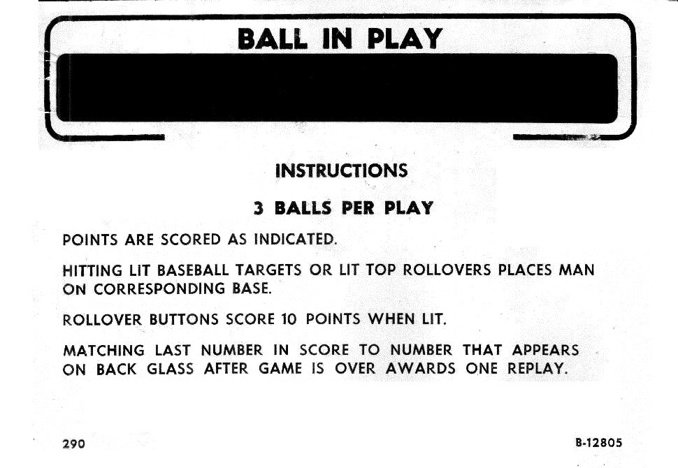 Bally pinball discount replay scorecards